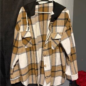 SHEIN Plaid Ski Jacket - Brown, Black, White